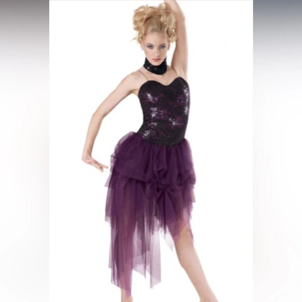 Weissman Purple Plum Black Sequin Tulle Dance Costume Choker MC